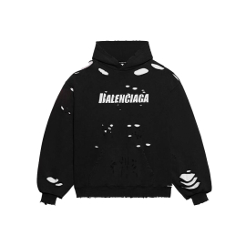 Balenciaga Caps Destroyed Hoodie Black/White